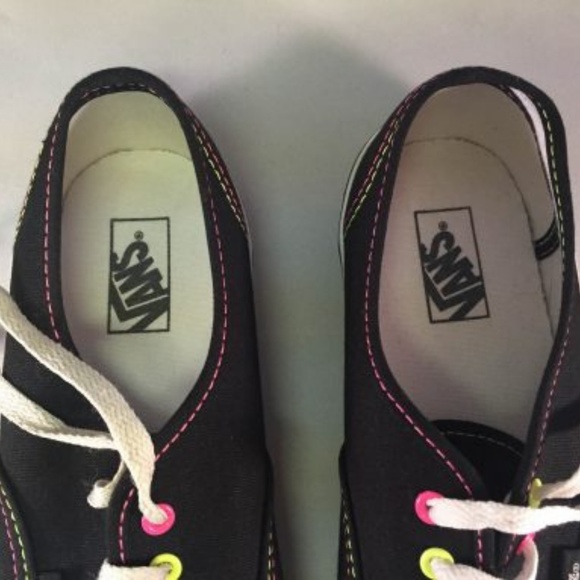 Black Vans w/ Neon Pink and Yellow Stitching - Picture 3 of 8